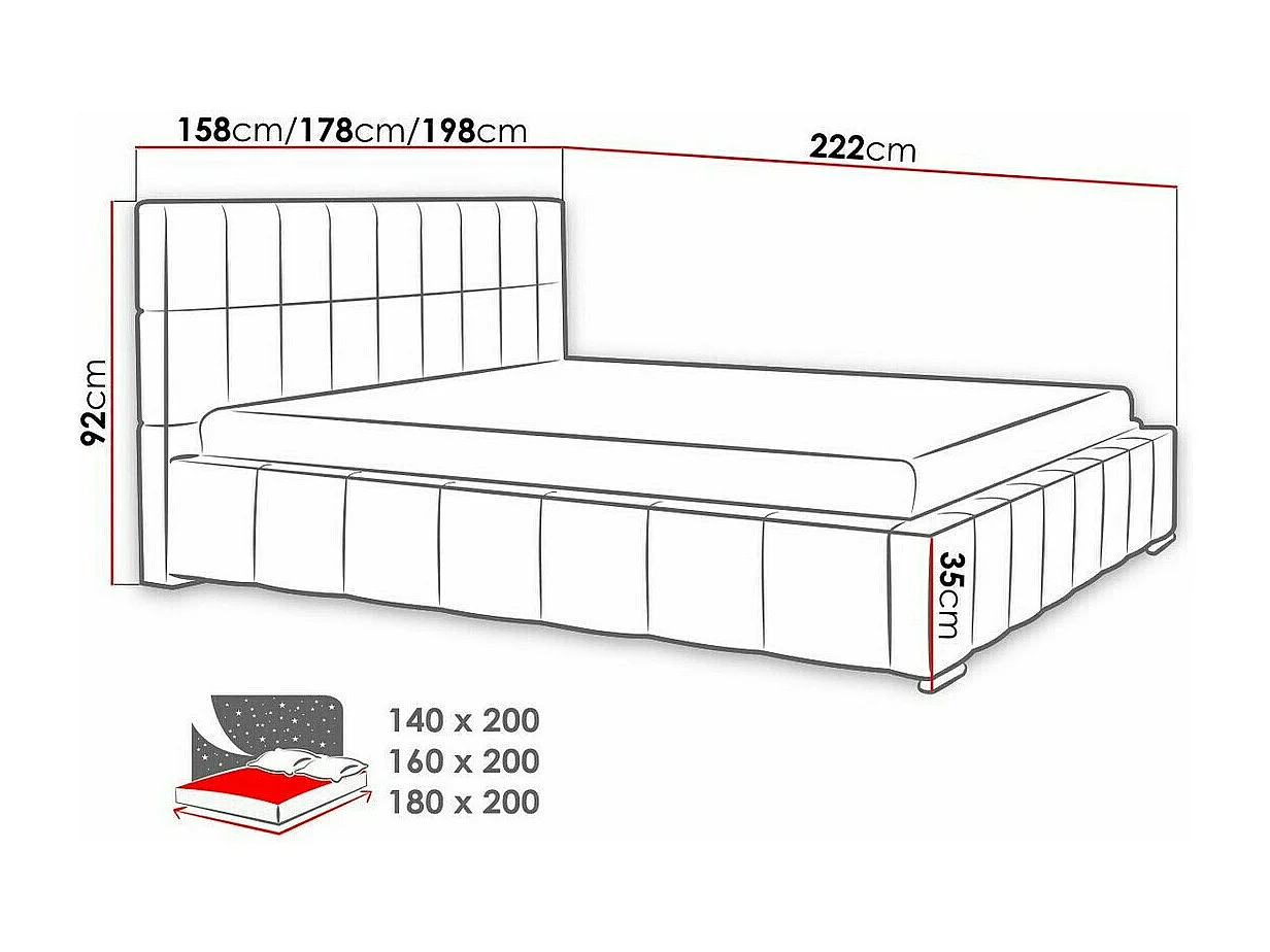Cama Baltimore 120, Doble, Rosa, 140x200, Tapiz, Somieres, 158x222x92cm