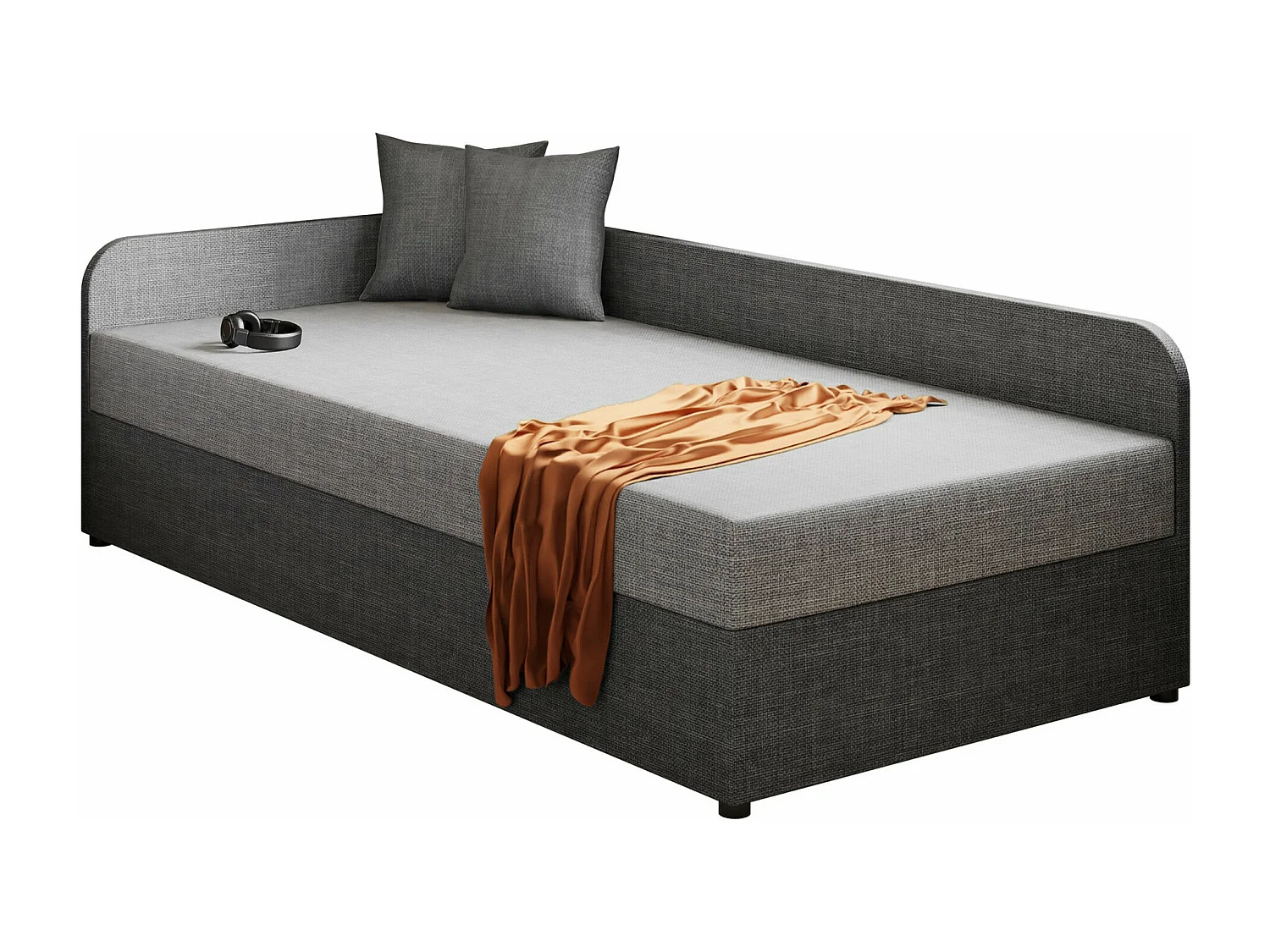 Cama Memphis 128, Solteiro, Cinzento, Tecido, Estrados de cama