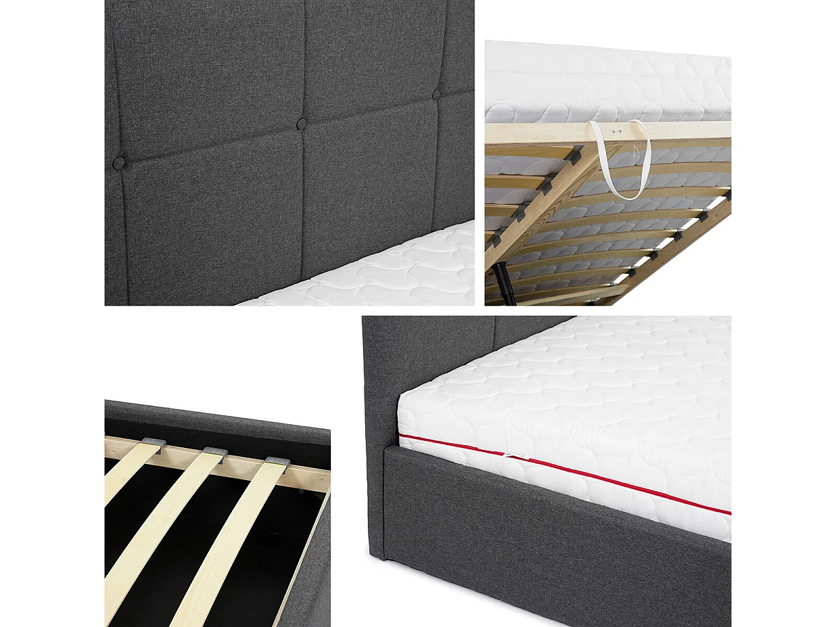 Lit ComfiDream 130, Double, Gris, 160x200, Tissu, Disponible, 171x213x106cm