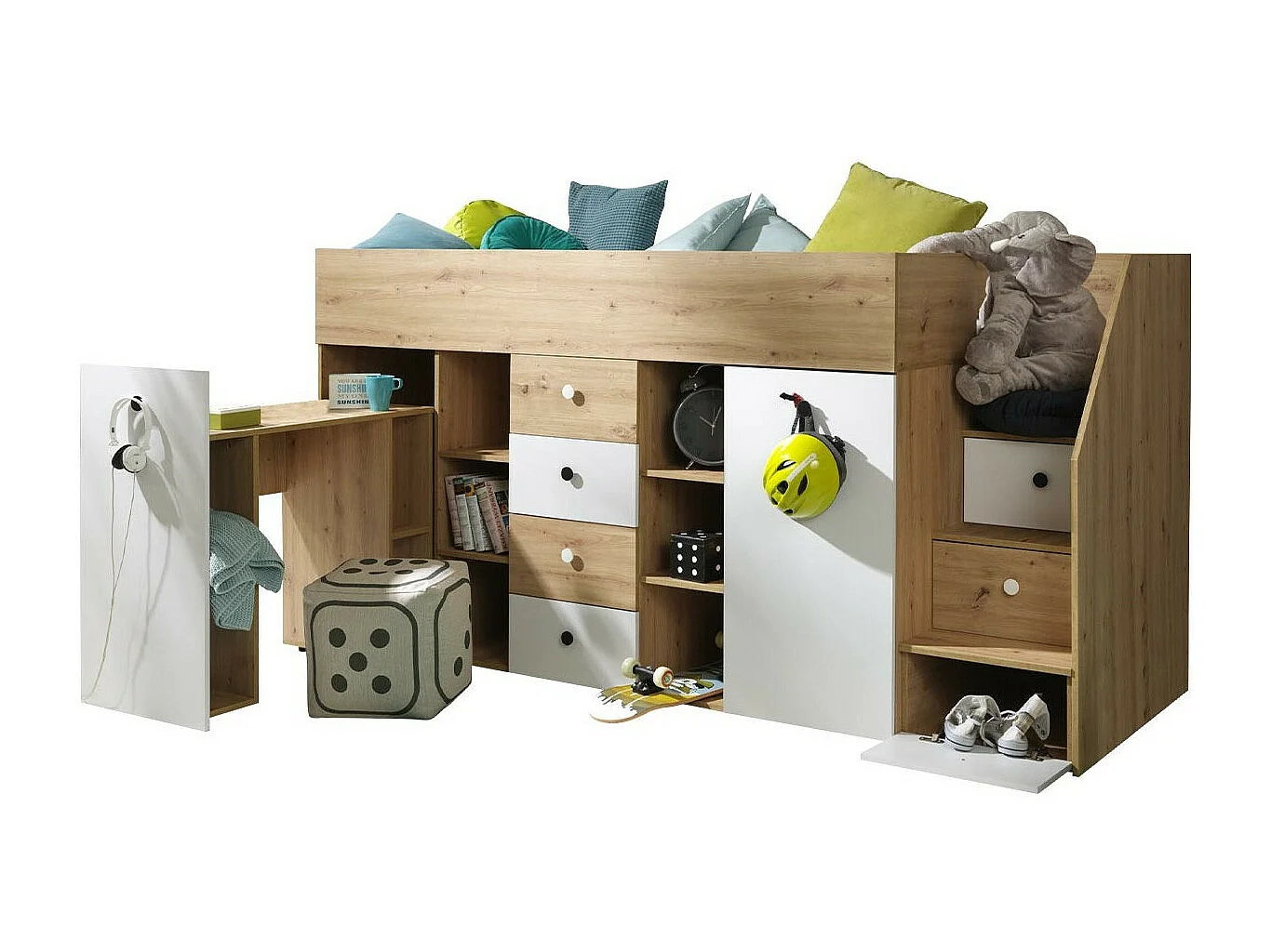 Lit haut Hartford 361, Unique, Brun clair, 90x200, Stratifié, Sommier à lattes, 94x249cm