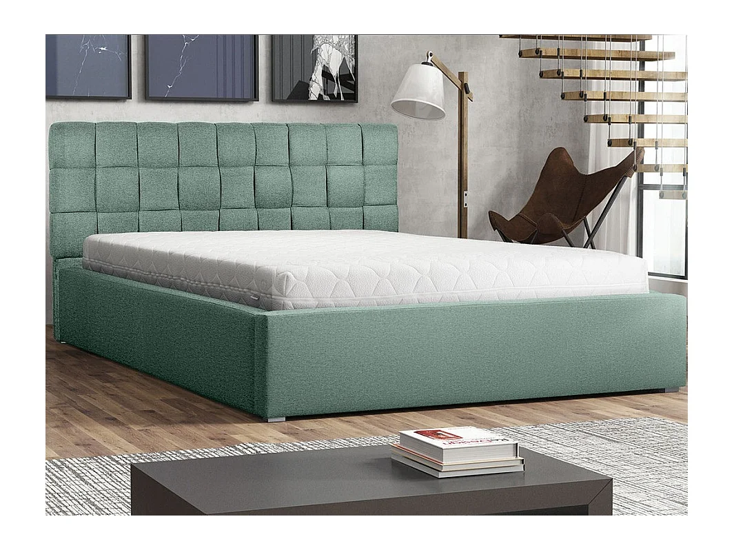 Cama Pomona 107, Doble, Turquesa, 180x200, Tapiz, Somieres, 200x223x93cm