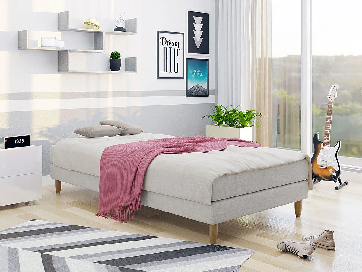 Cama Memphis 126, Individuales, Gris, 120x200, Tapiz, Somieres, 120x200x41cm