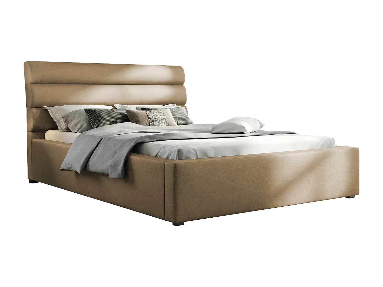 Lit Pomona 110, Double, Brun clair, 200x200, Tissu, Disponible, 220x223x100cm