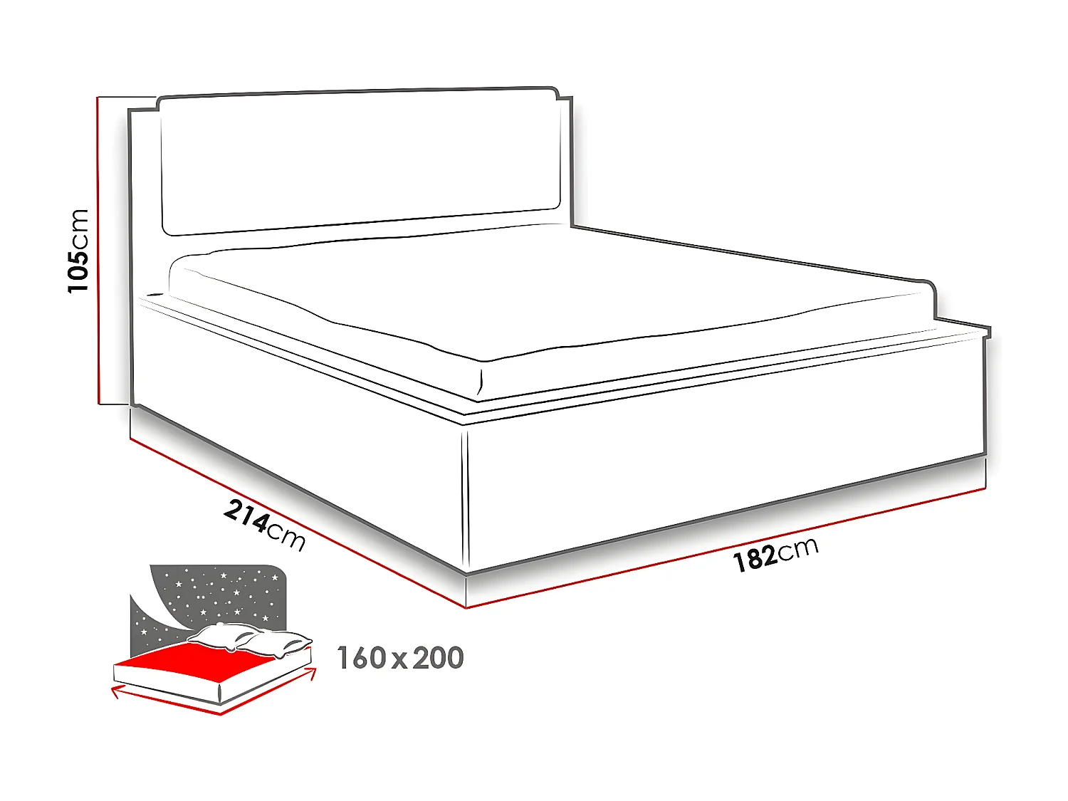 Cama Fivelbo 105, Casal, Castanho, Placa de aglomerado laminado