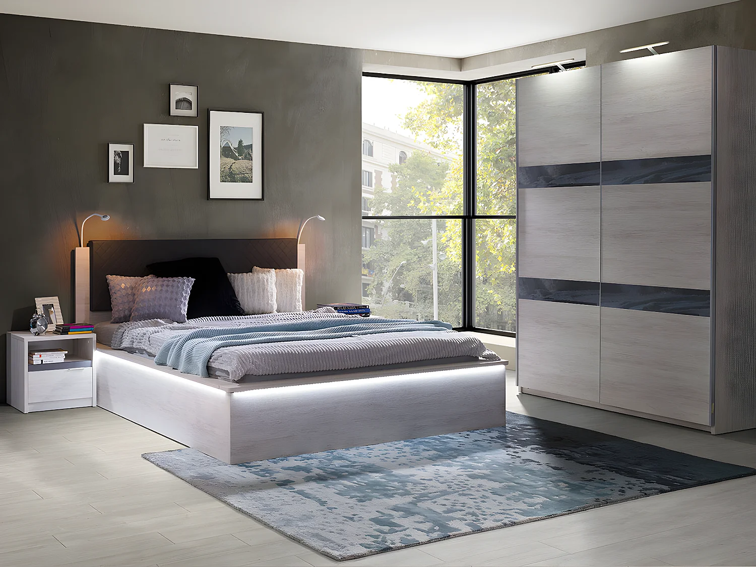 Cama Fivelbo 105, Doble, Marrón, 160x200, Aglomerado laminado, Somieres, 182x214x105cm