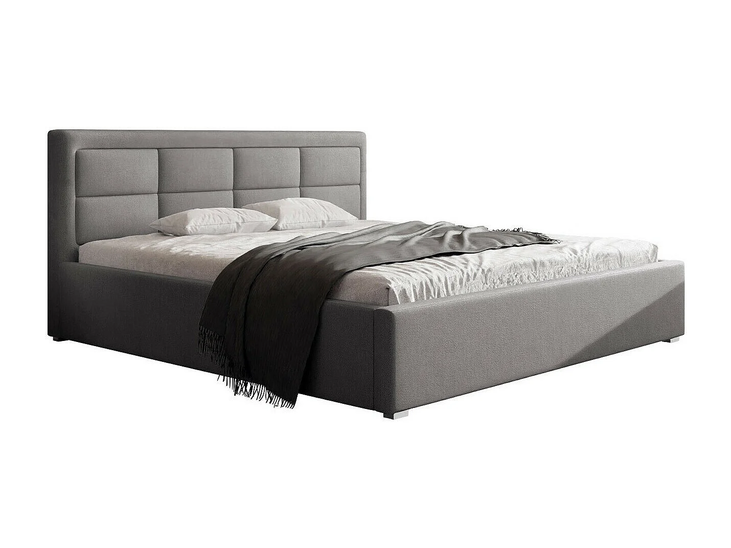Cama Pomona 103, Doble, Gris, 200x200, Tapiz, Somieres, 220x223x93cm