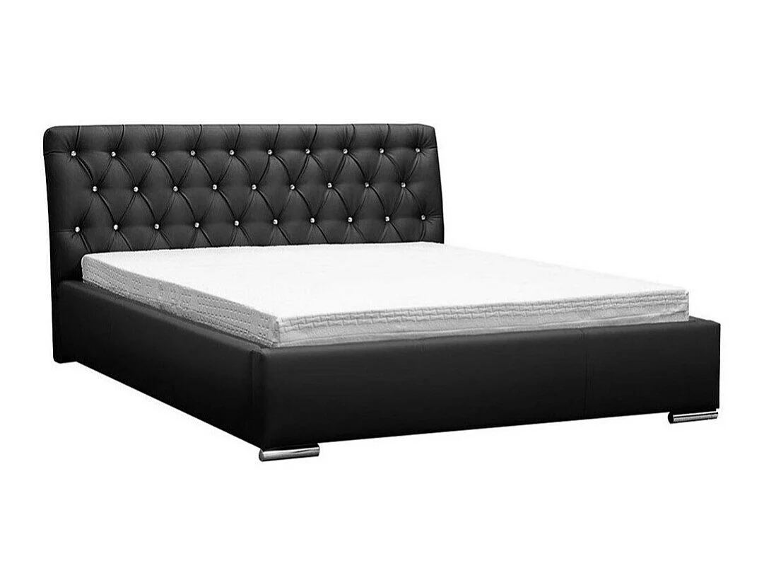 Cama Templum II, Doble, Negro, Cuero ecológico, Somieres, 20x23x10cm