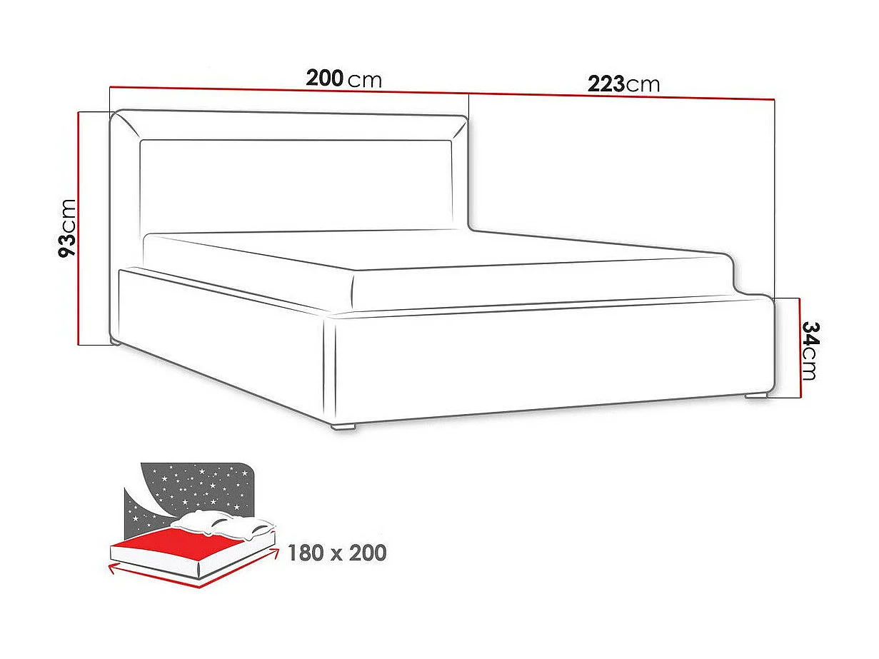 Lit Pomona 101, Double, Marron, 180x200, Tissu, Disponible, 200x223x93cm