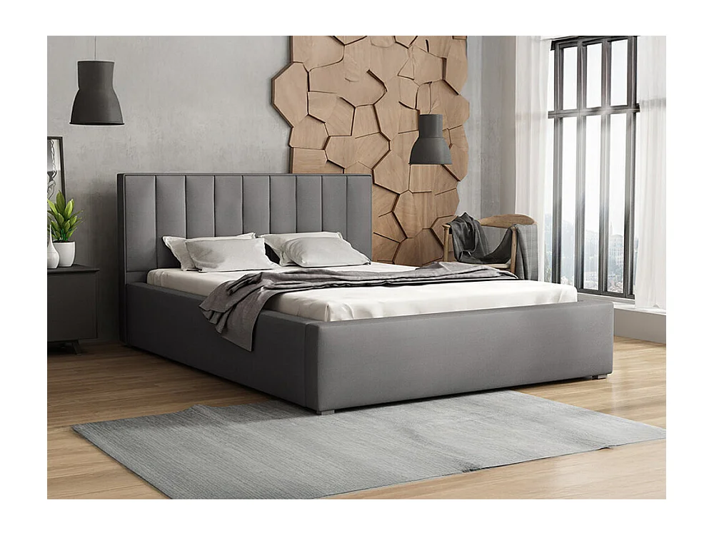 Cama Pomona 111, Doble, Gris, 160x200, Tapiz, Somieres, 180x223x93cm