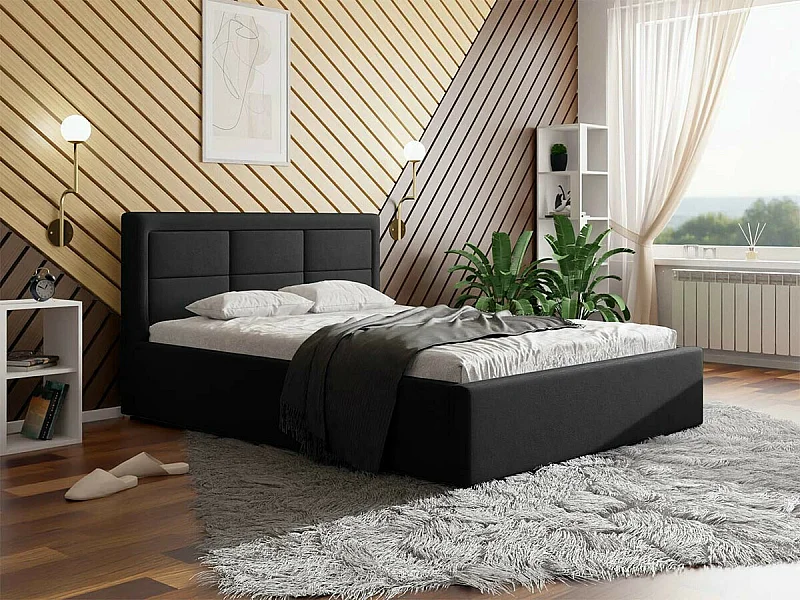 Cama Pomona 102, Casal, Preto, Tecido, Estrados de cama, 16x22x9cm