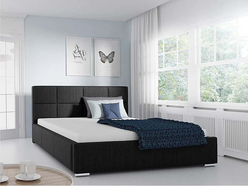 Cama Baltimore 122, Doble, Gris, 160x200, Tapiz, Somieres, 178x222x92cm