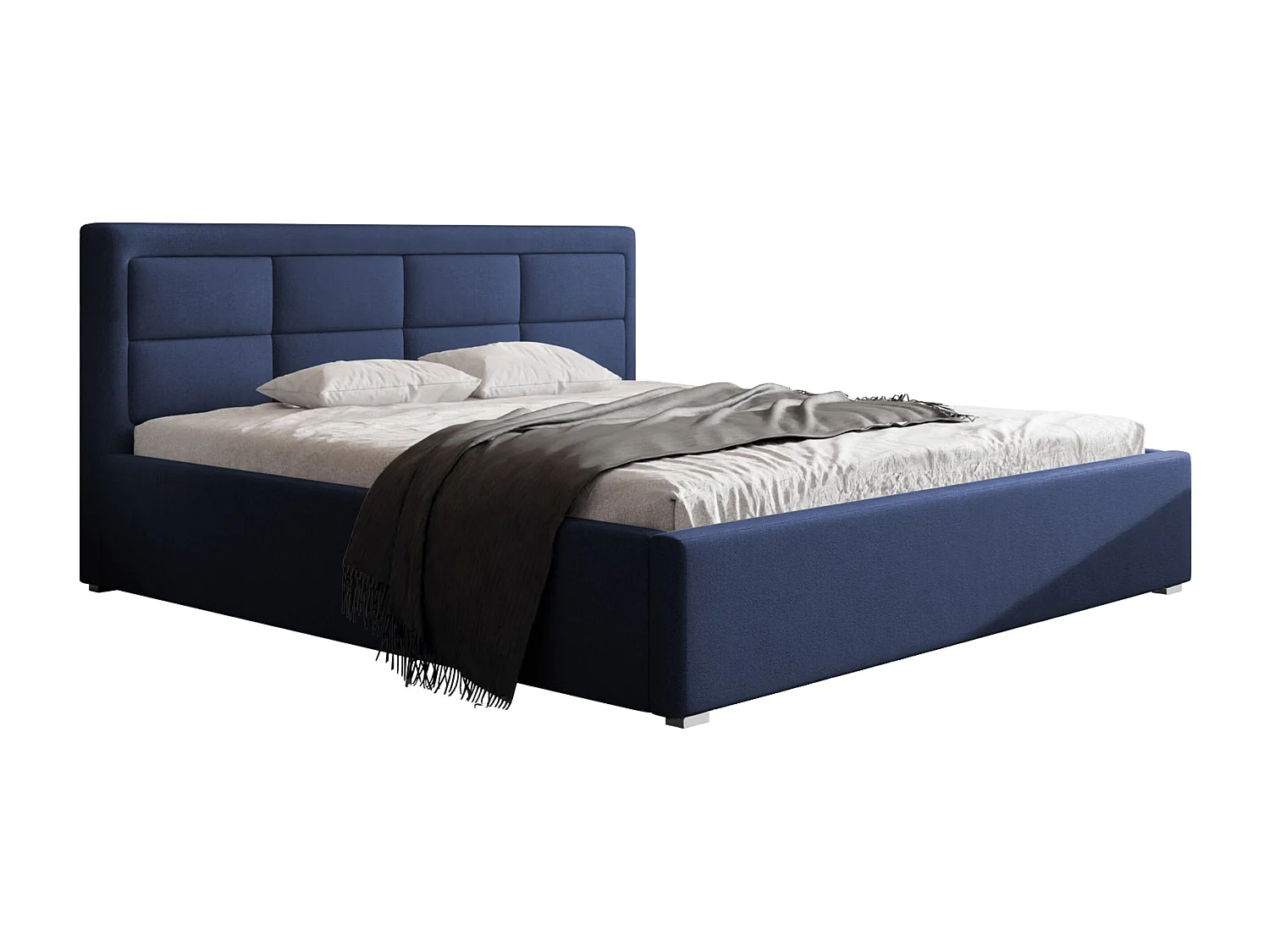Lit Pomona 103, Double, Bleu, 200x200, Tissu, Disponible, 220x223x93cm