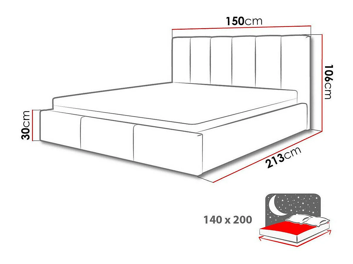 Cama ComfiDream Tirila I, Doble, Gris oscuro, Tapiz, Somieres