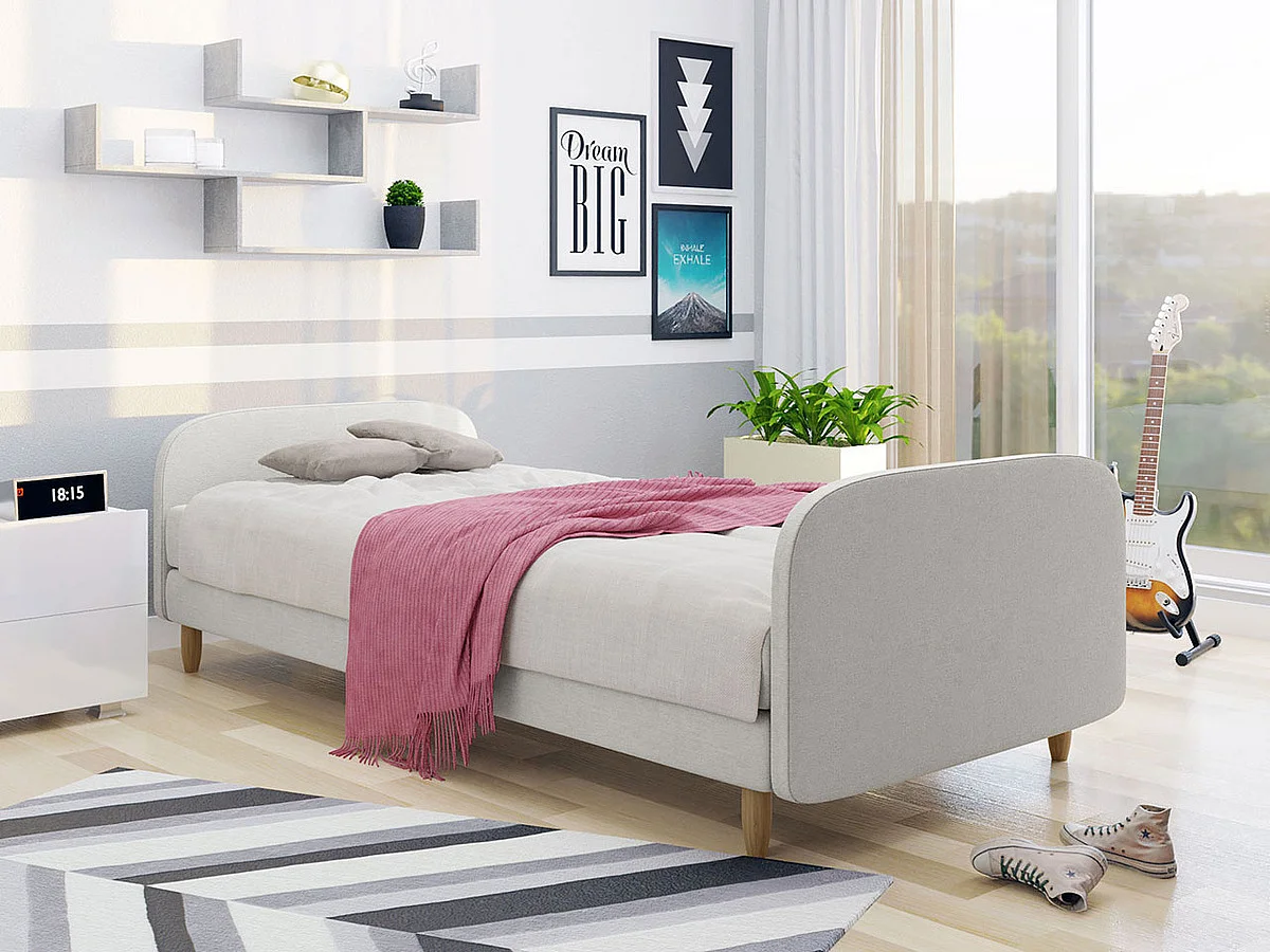Cama Memphis 125, Individuales, Gris, 120x200, Tapiz, Somieres, 120x210x63cm