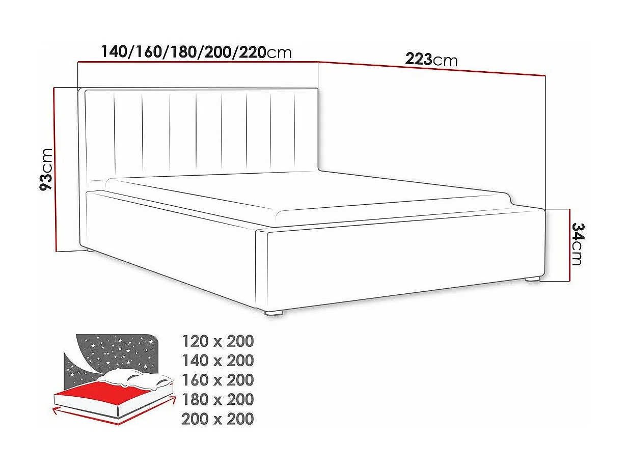 Cama Pomona 109, Casal, Cinzento, Tecido, Estrados de cama, 16x22x9cm