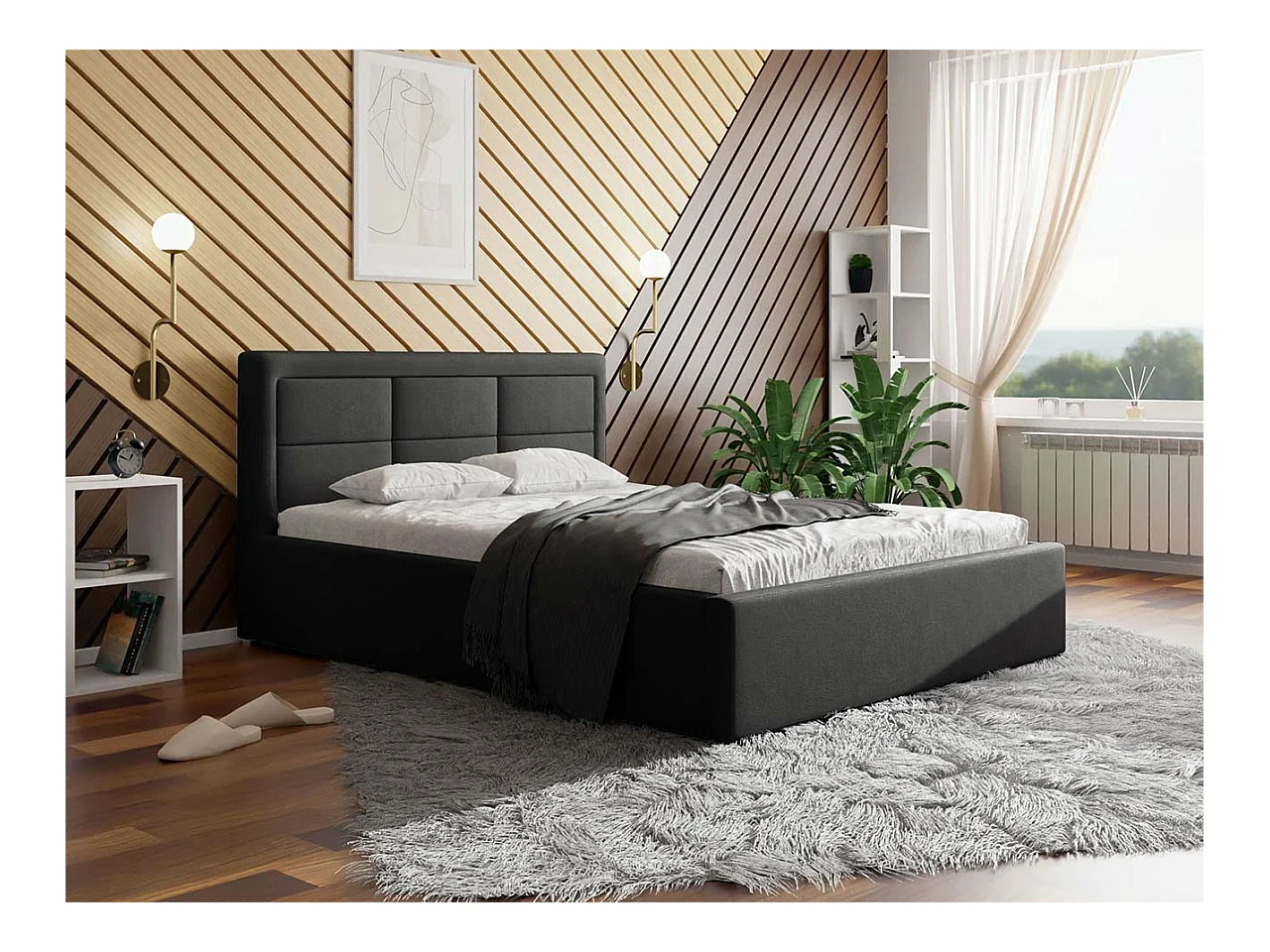 Cama Pomona 102, Individuales, Gris, 120x200, Tapiz, Somieres, 140x223x93cm