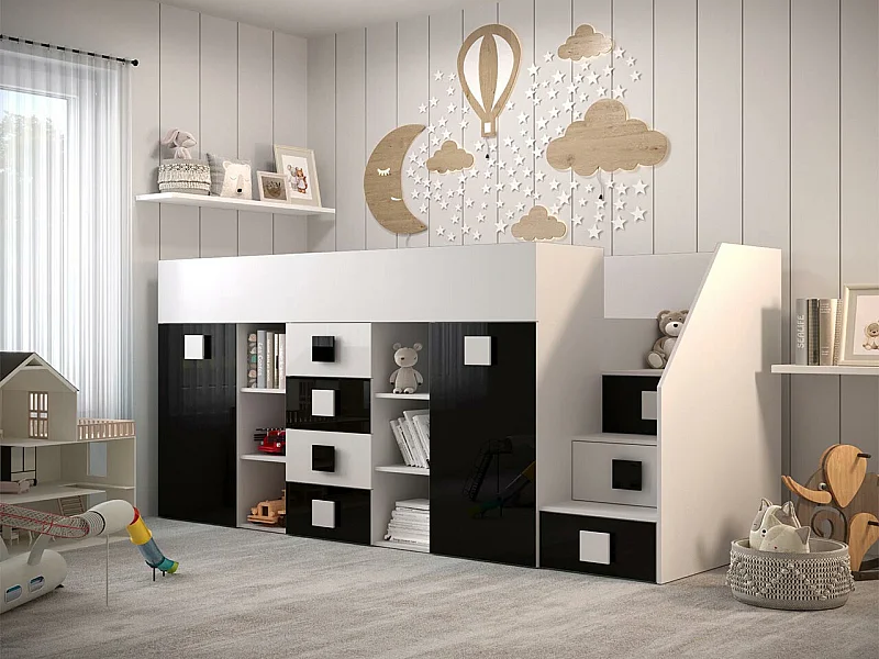 Cama alta Hartford 366, Individual, Preto, Estrados de cama