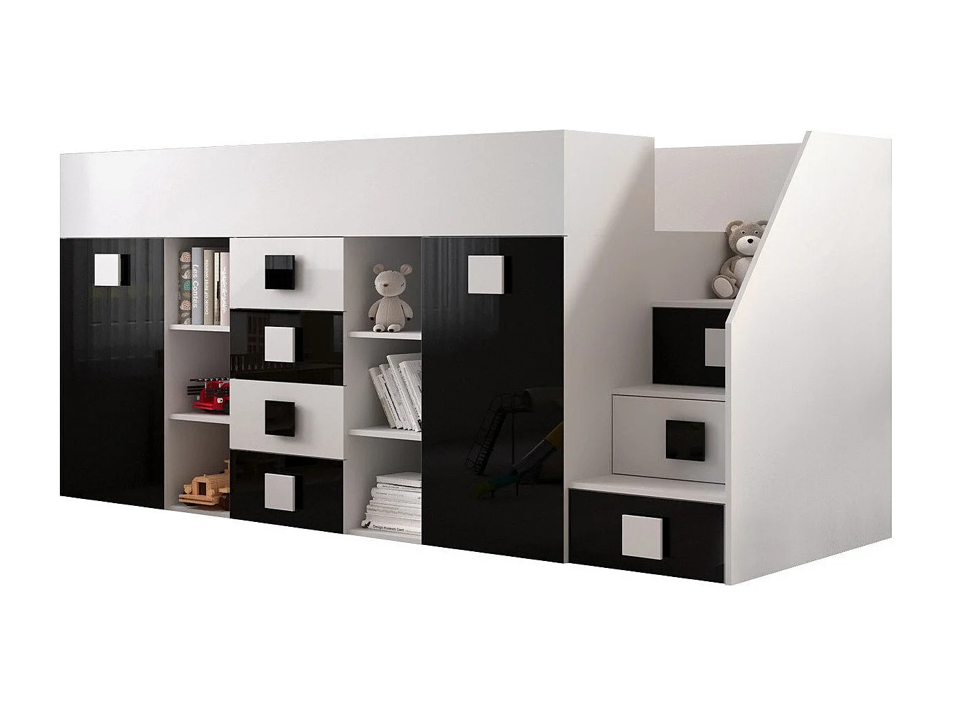 Cama alta Hartford 366, Individual, Preto, Estrados de cama