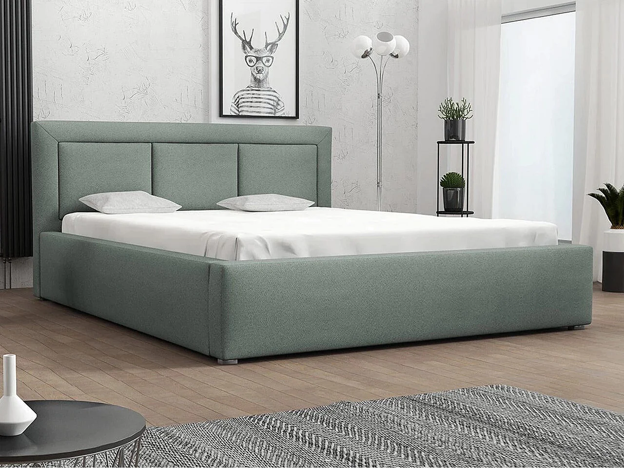 Cama Pomona 100, Casal, Verde, Tecido, Estrados de cama, 20x22x9cm