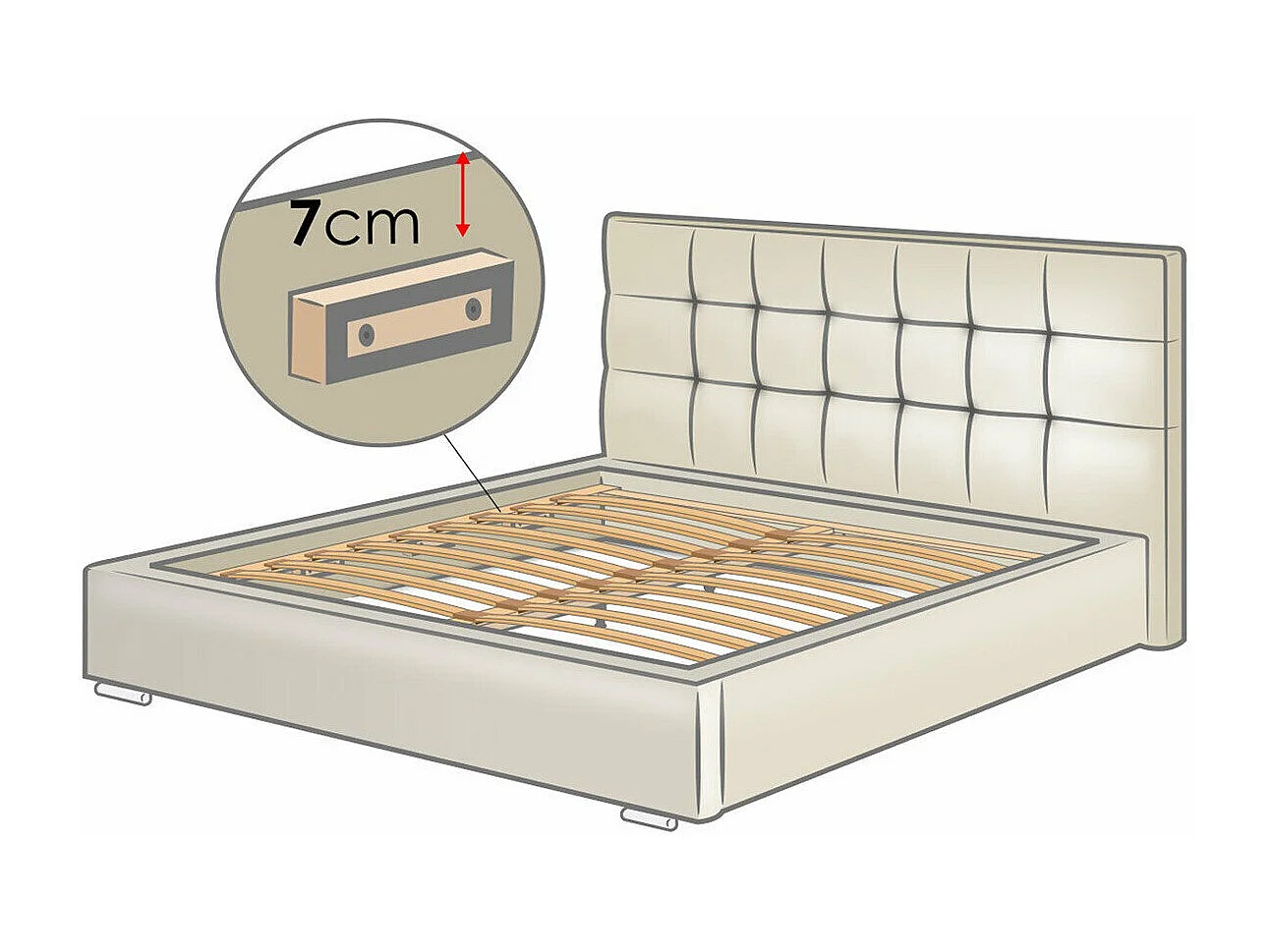 Cama Florence 101, Doble, Blanco, 140x200, Cuero ecológico, Somieres, 158x216x105cm