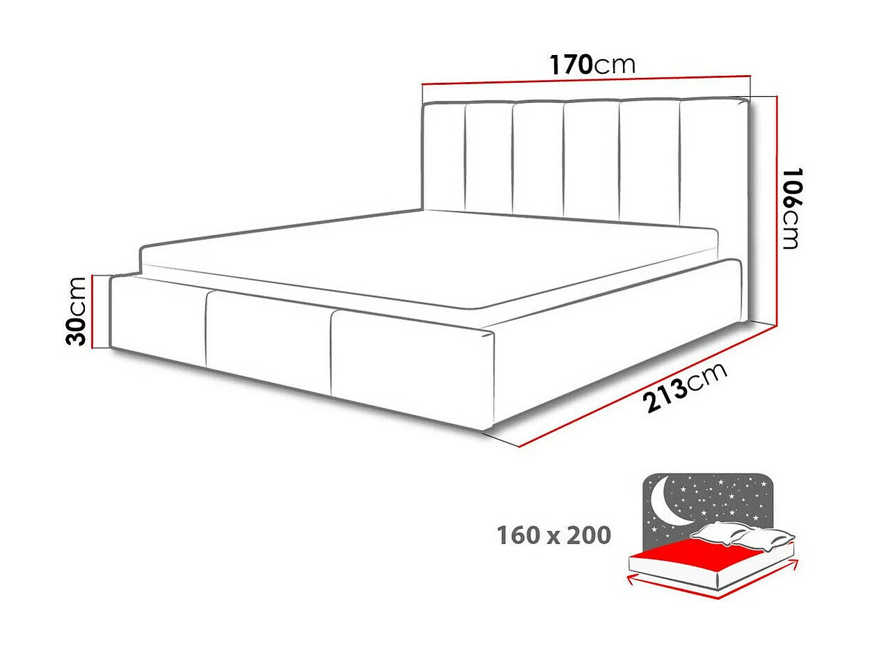 Lit ComfiDream Tirila II, Double, Gris, 160x200, Tissu, Disponible, 170x213x106cm