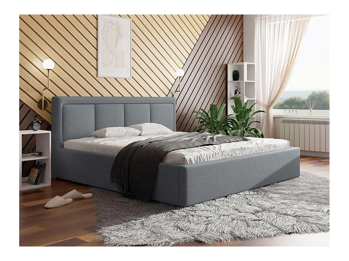 Cama Pomona 100, Casal, Cinzento, Tecido, Estrados de cama, 20x22x9cm