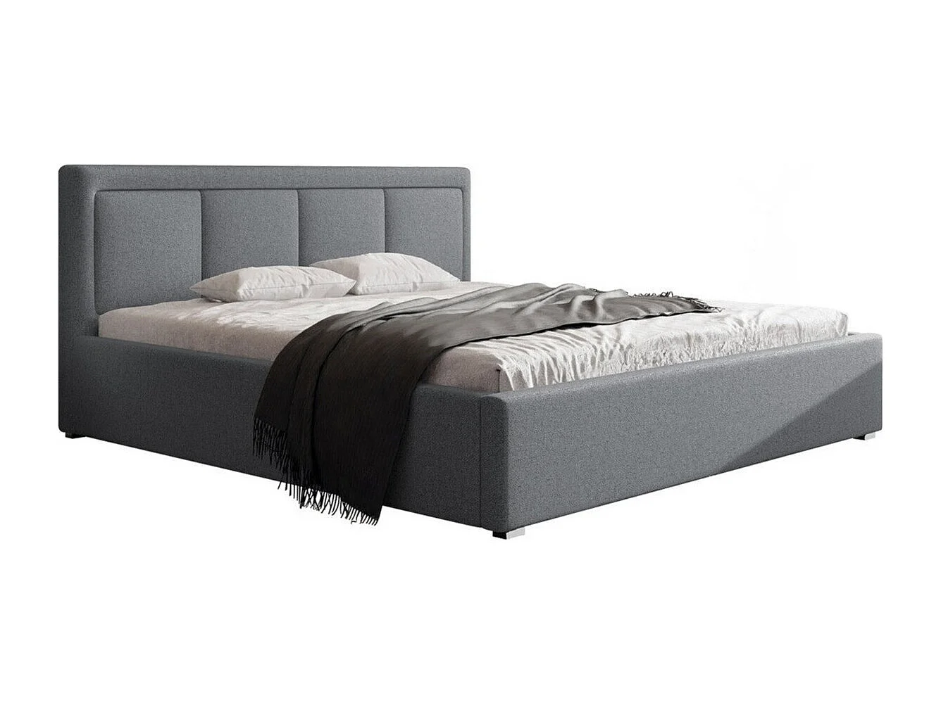 Lit Pomona 100, Double, Gris, 180x200, Tissu, Disponible, 200x223x93cm