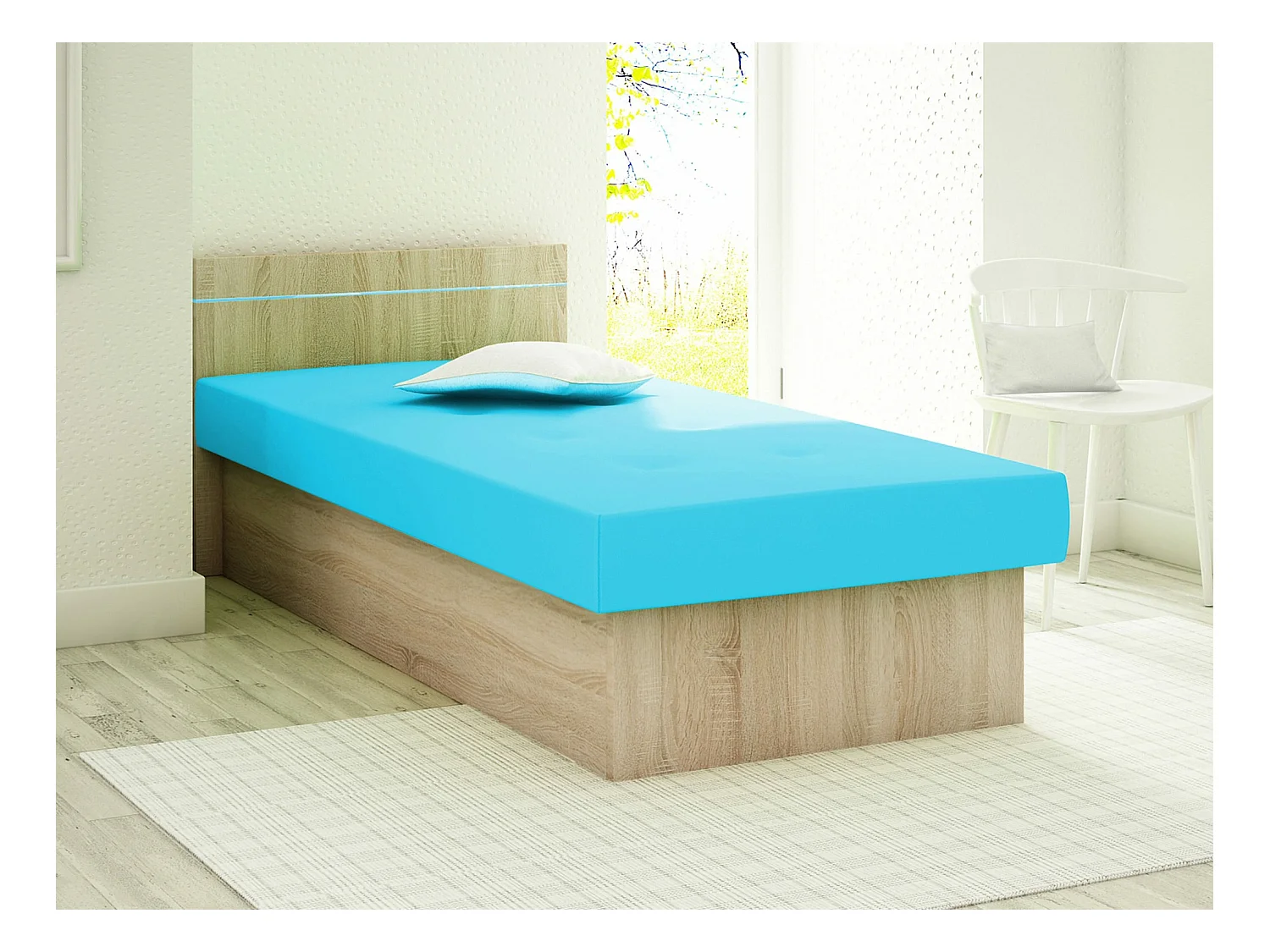 Letto Dover 101, Singolo, Turchese, 80x190, 80x192x68cm