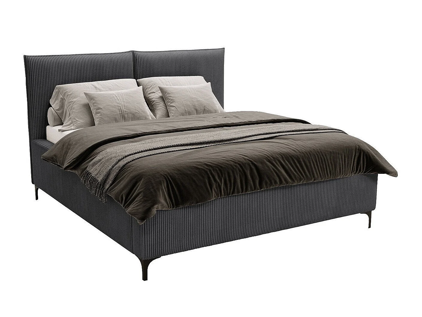 Lit Clovis 113, Double, Gris foncé, Tissu, Disponible, 16x21x11cm