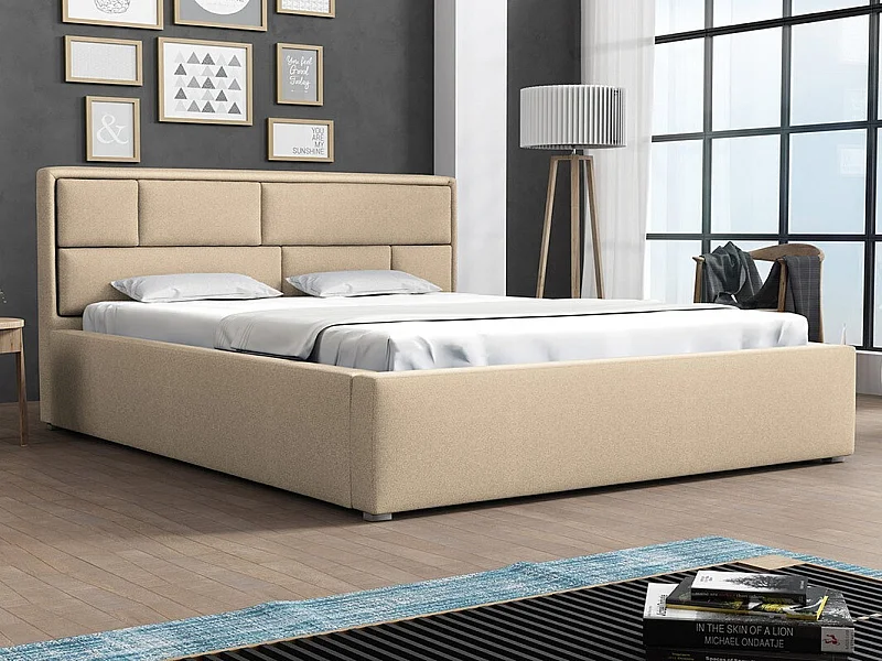 Letto Pomona 105, Doppio, Nocciola, 200x200, Arazzo, Con, 220x223x93cm