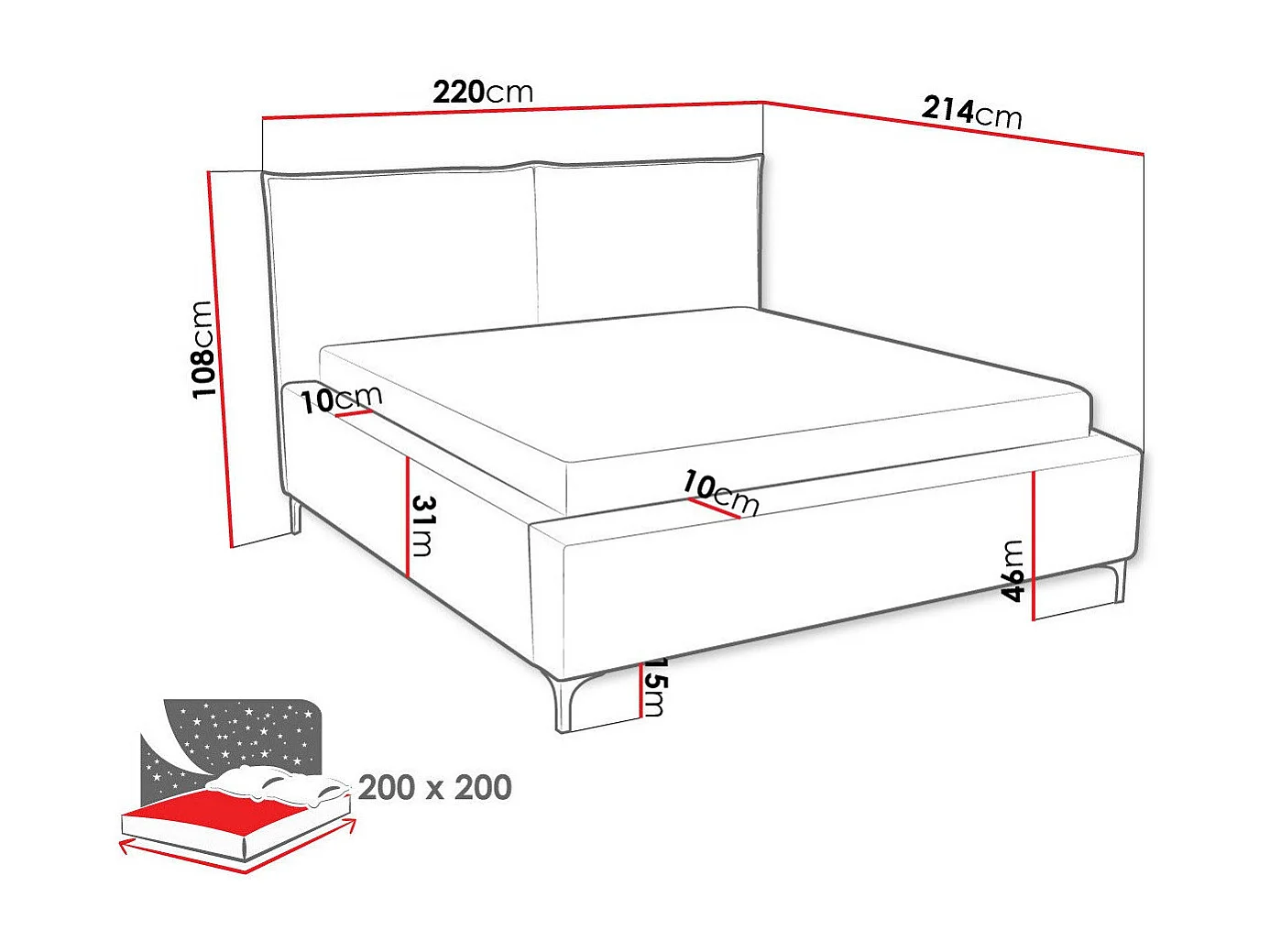 Cama Clovis 113, Doble, De color marrón claro, 200x200, Tapiz, Somieres, 220x214x108cm