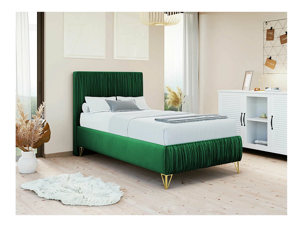 Letto Logan 112, Singolo, Verde, 80x200, Arazzo, Con, 80x209x120cm