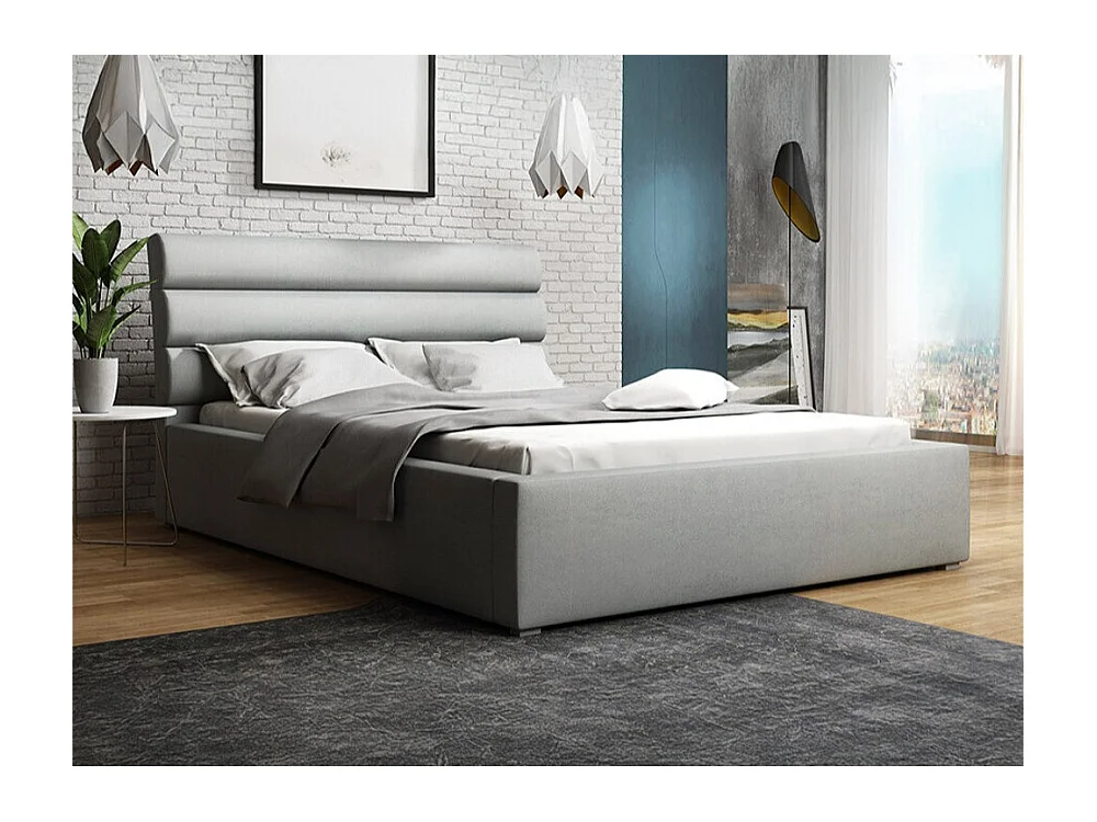 Cama Pomona 108, Casal, Cinzento, Tecido, Estrados de cama, 18x22x10cm