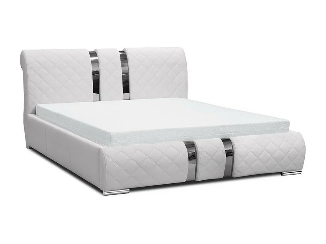 Cama Baltimore 103, Doble, Blanco, 140x200, Cuero ecológico, Somieres, 158x234x100cm
