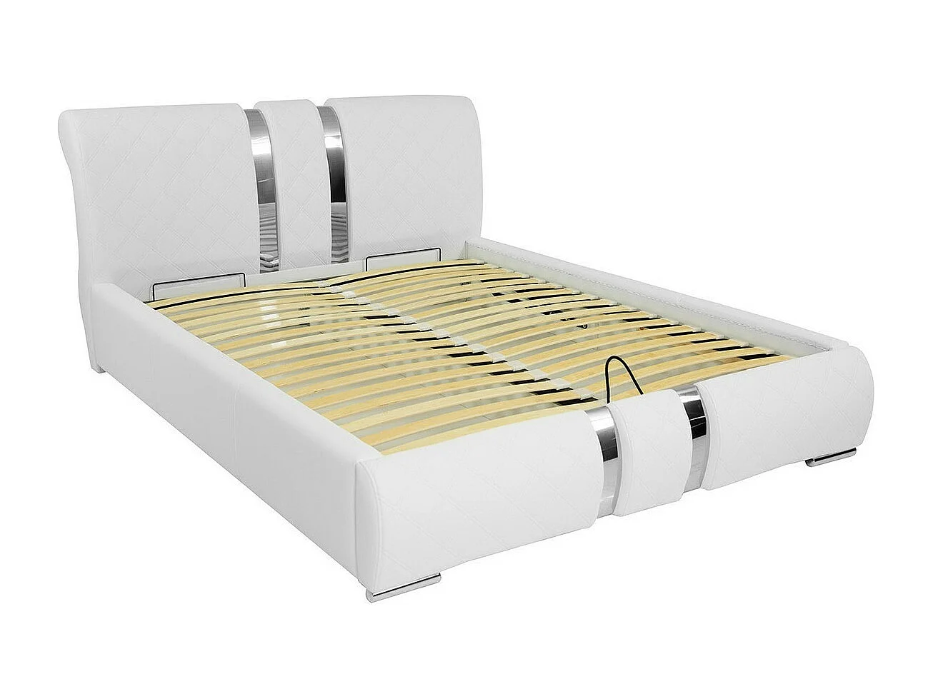 Cama Baltimore 103, Doble, Blanco, 140x200, Cuero ecológico, Somieres, 158x234x100cm