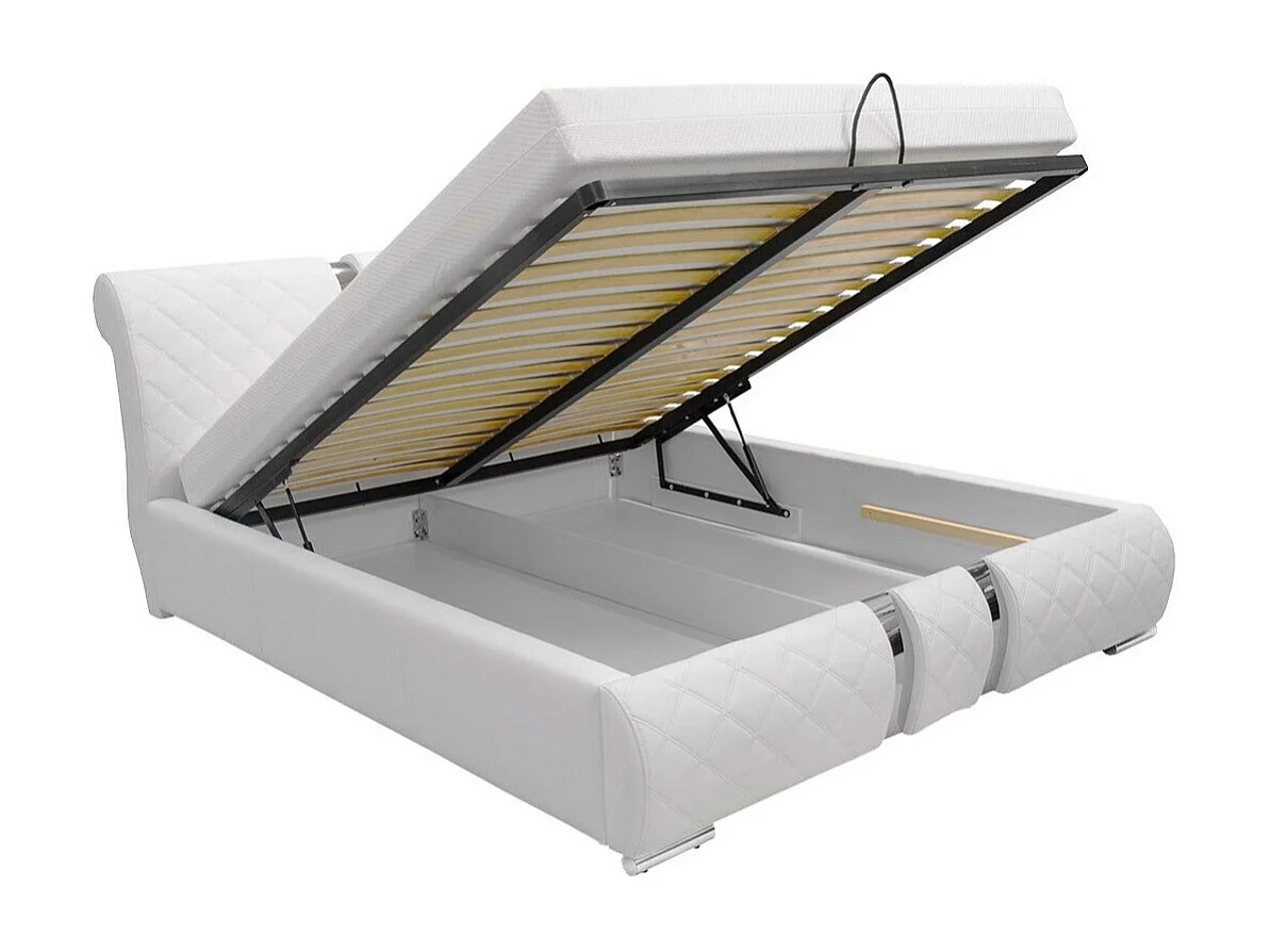 Cama Baltimore 103, Doble, Blanco, 140x200, Cuero ecológico, Somieres, 158x234x100cm