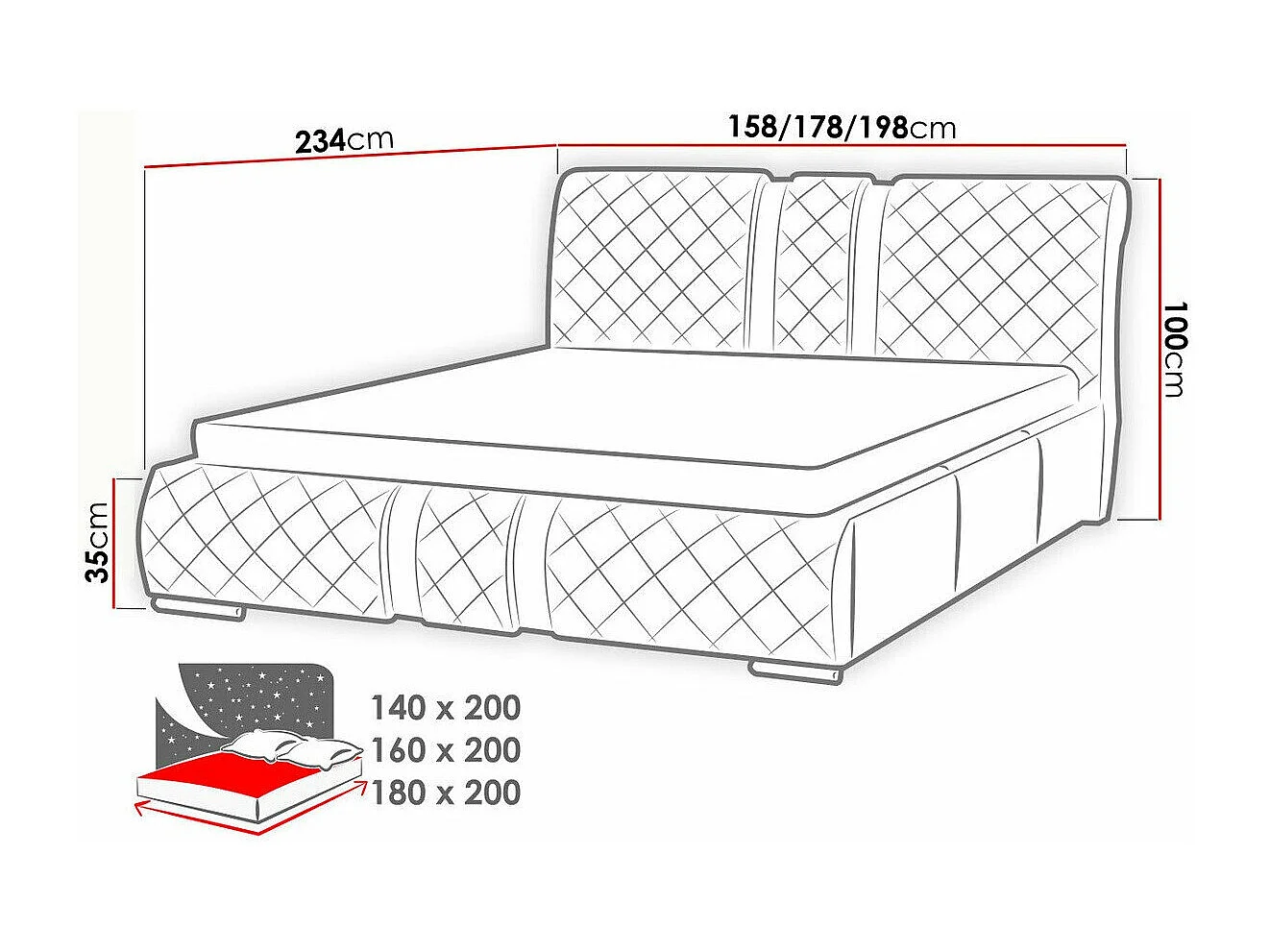 Cama Baltimore 103, Doble, Blanco, 140x200, Cuero ecológico, Somieres, 158x234x100cm