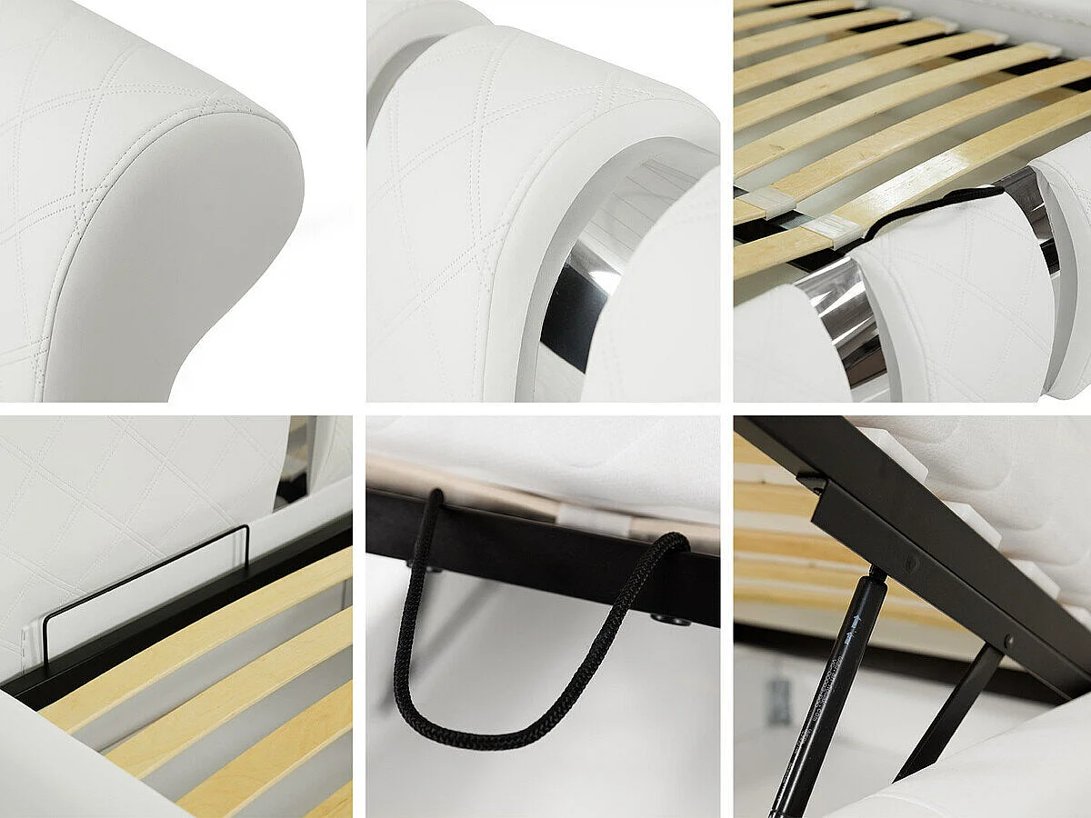 Cama Baltimore 103, Doble, Blanco, 140x200, Cuero ecológico, Somieres, 158x234x100cm