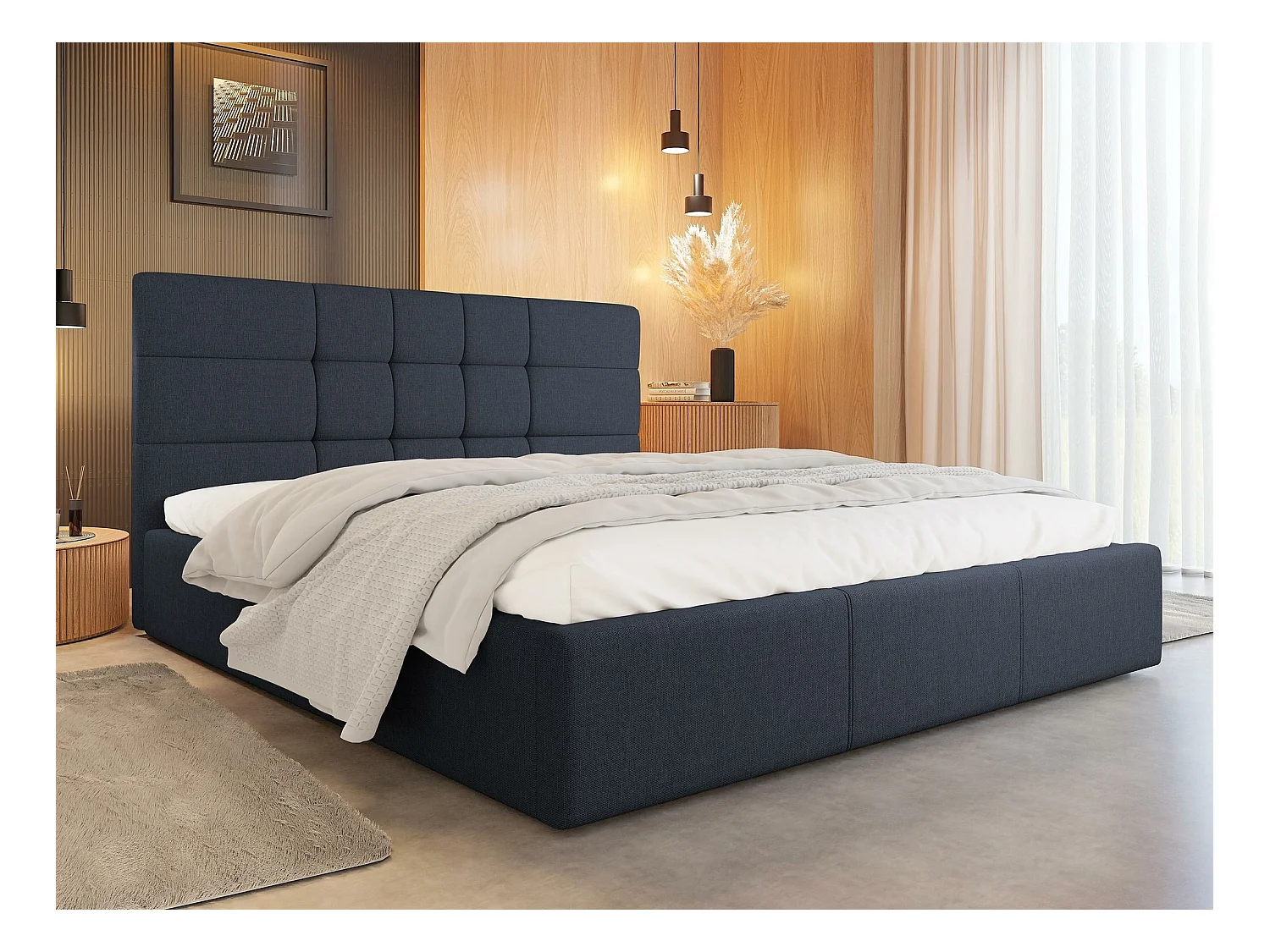 Cama ComfiDream 125, Doble, Azul, 160x200, Tapiz, Somieres, 171x212x105cm