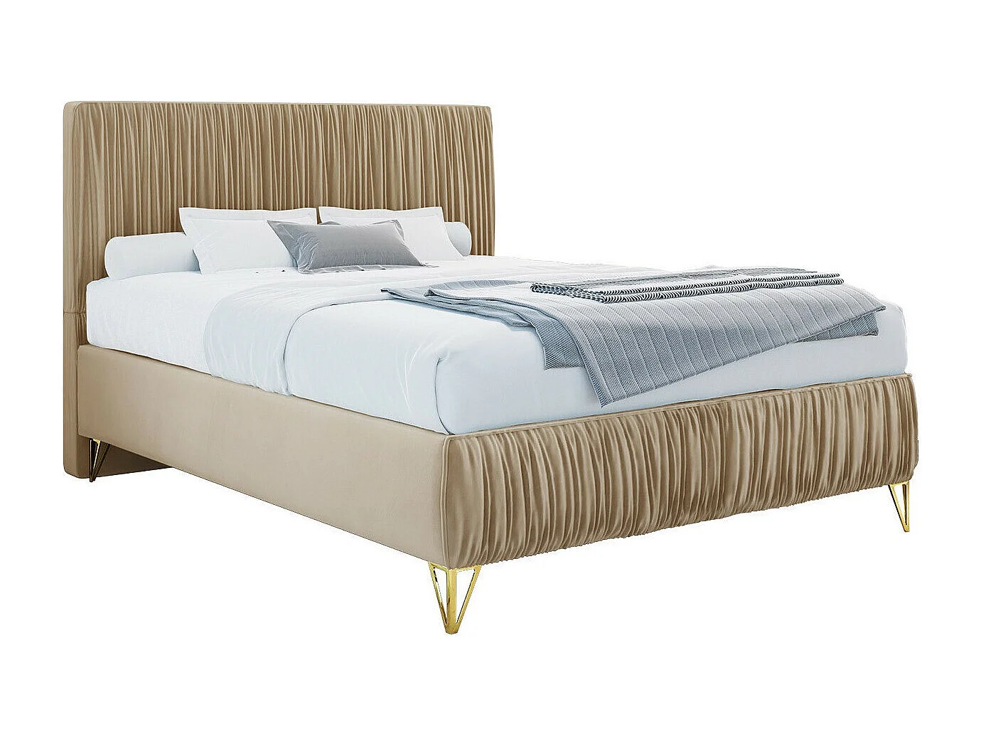Cama continental Logan 112, Solteiro, Castanho claro, Tecido