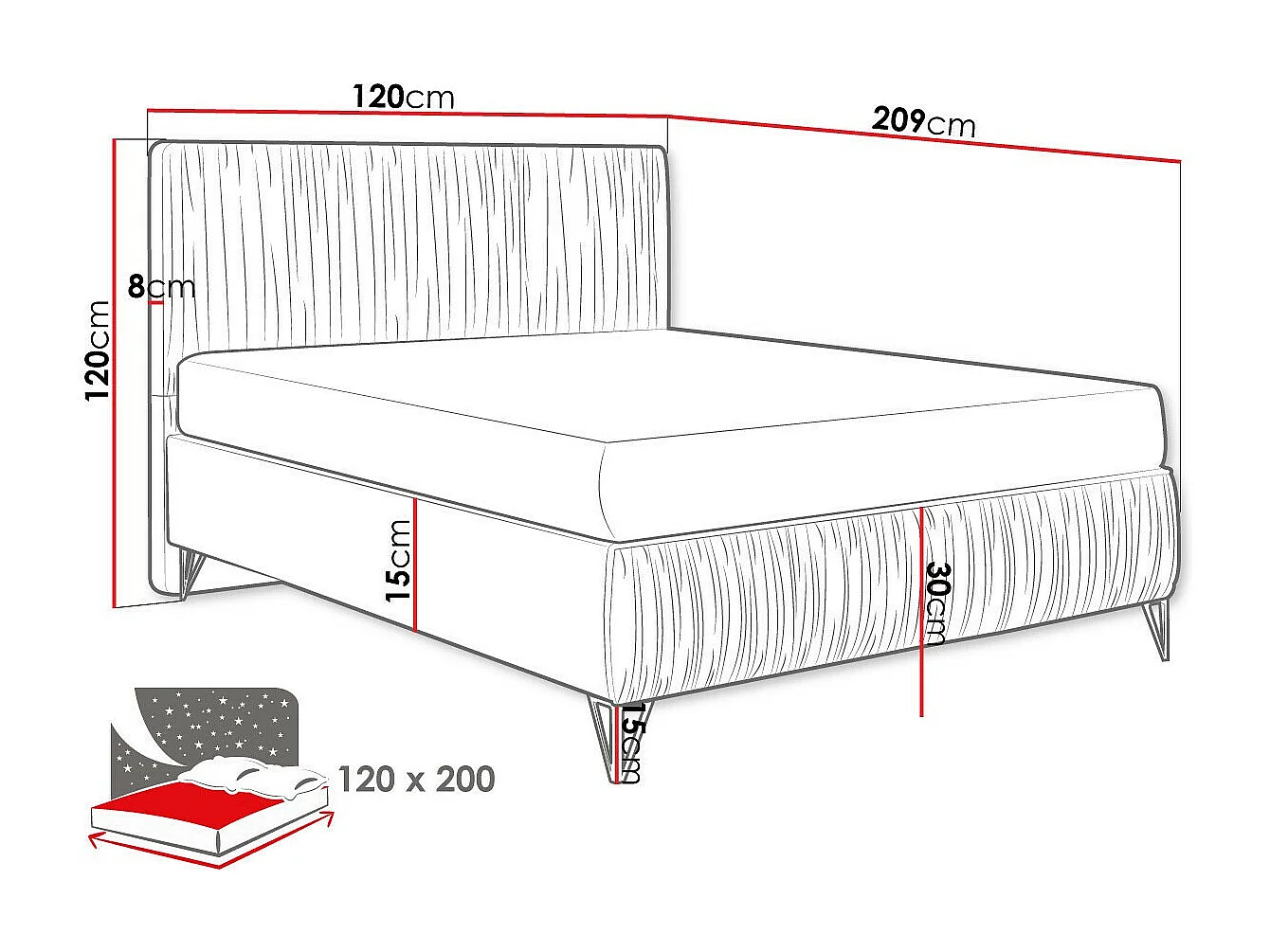 Cama continental Logan 112, Solteiro, Castanho claro, Tecido
