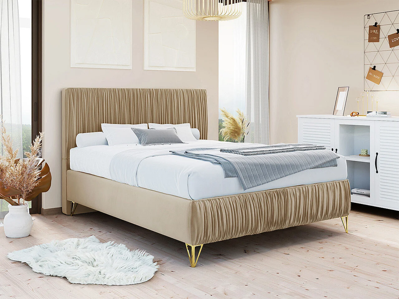 Cama continental Logan 112, Individuales, De color marrón claro, 120x200, Tapiz, Somieres