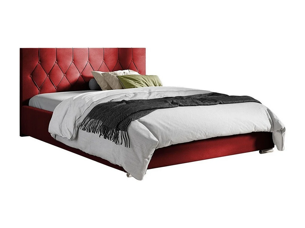Cama Baltimore 160, Doble, Rojo, 160x200, Tapiz, Somieres, 178x222x92cm