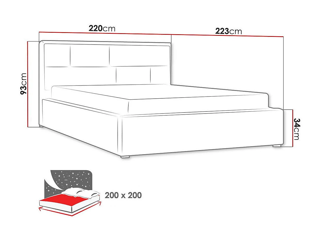 Cama Pomona 104, Casal, Preto, Tecido, Estrados de cama, 22x22x9cm