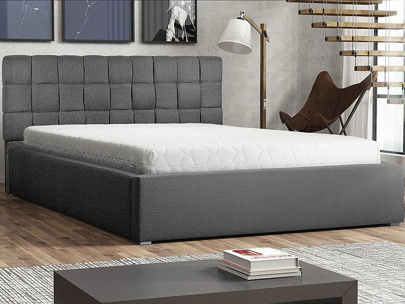 Cama Pomona 106, Doble, Gris, 160x200, Tapiz, Somieres, 180x223x93cm