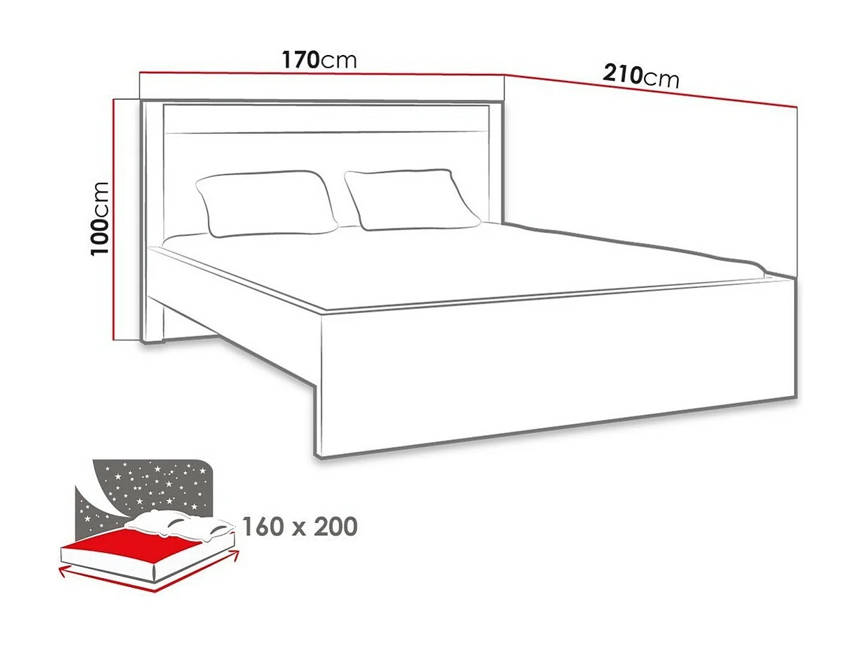 Lit Serfeno 117, Double, Marron, 160x200, Stratifié, Sommier à lattes, 170x210x100cm