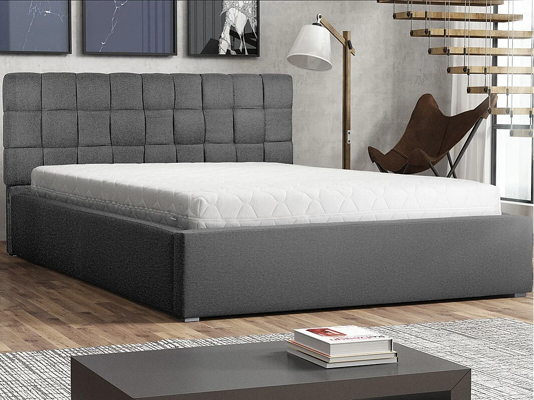 Cama Pomona 107, Doble, Gris, 200x200, Tapiz, Somieres, 220x223x93cm
