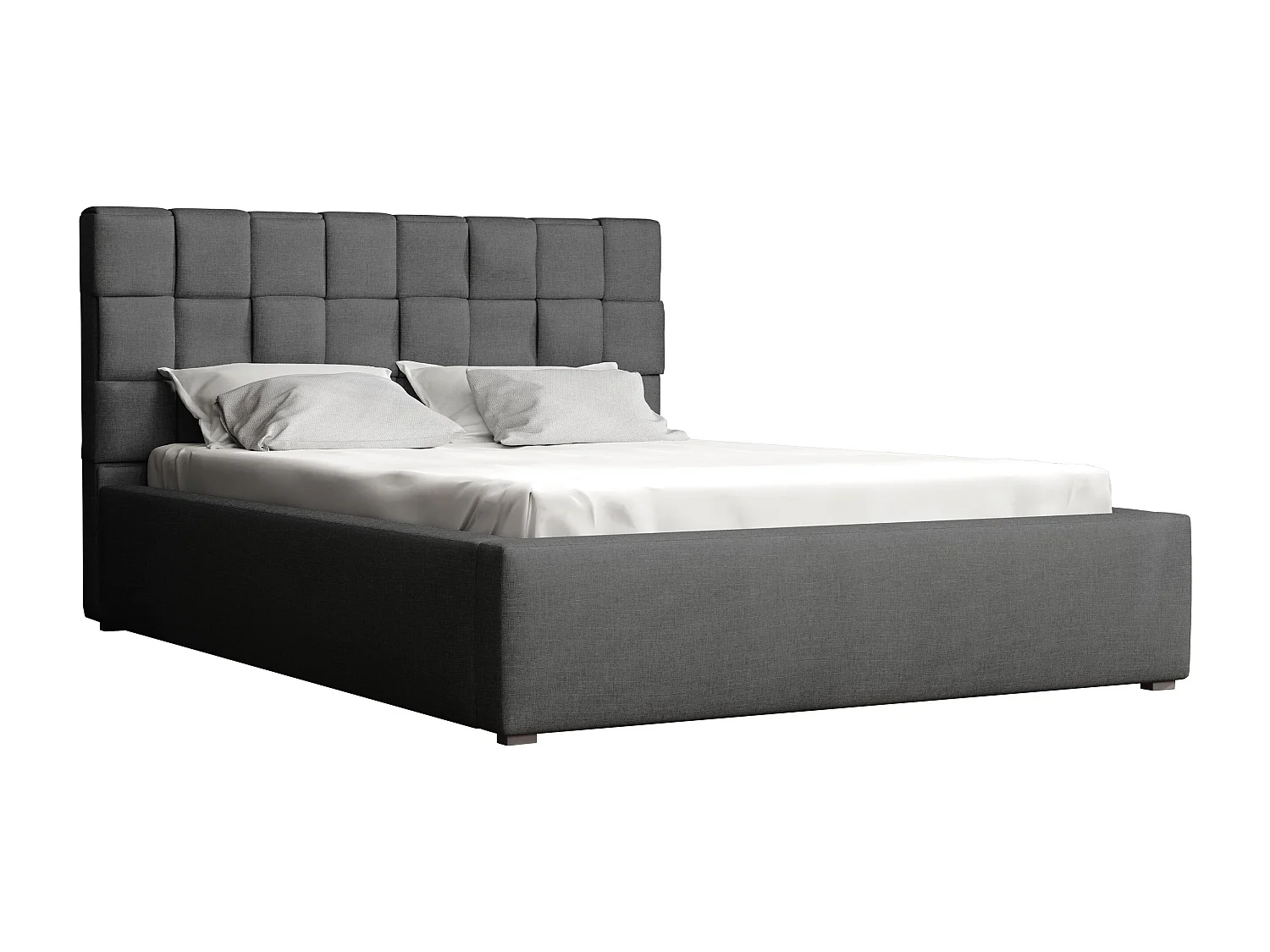 Cama Pomona 107, Doble, Gris, 200x200, Tapiz, Somieres, 220x223x93cm