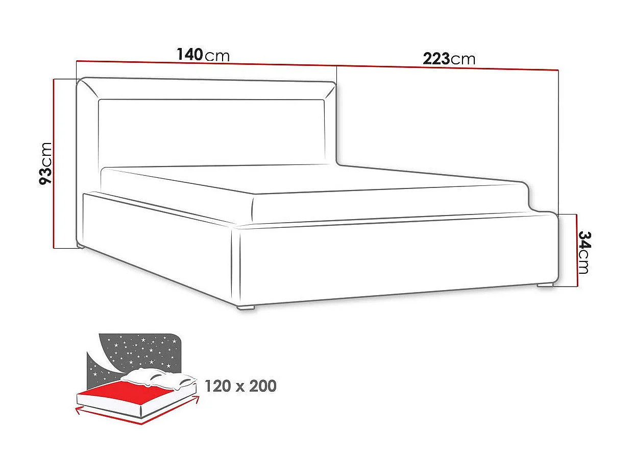 Cama Pomona 101, Individuales, Gris, 120x200, Tapiz, Somieres, 140x223x93cm