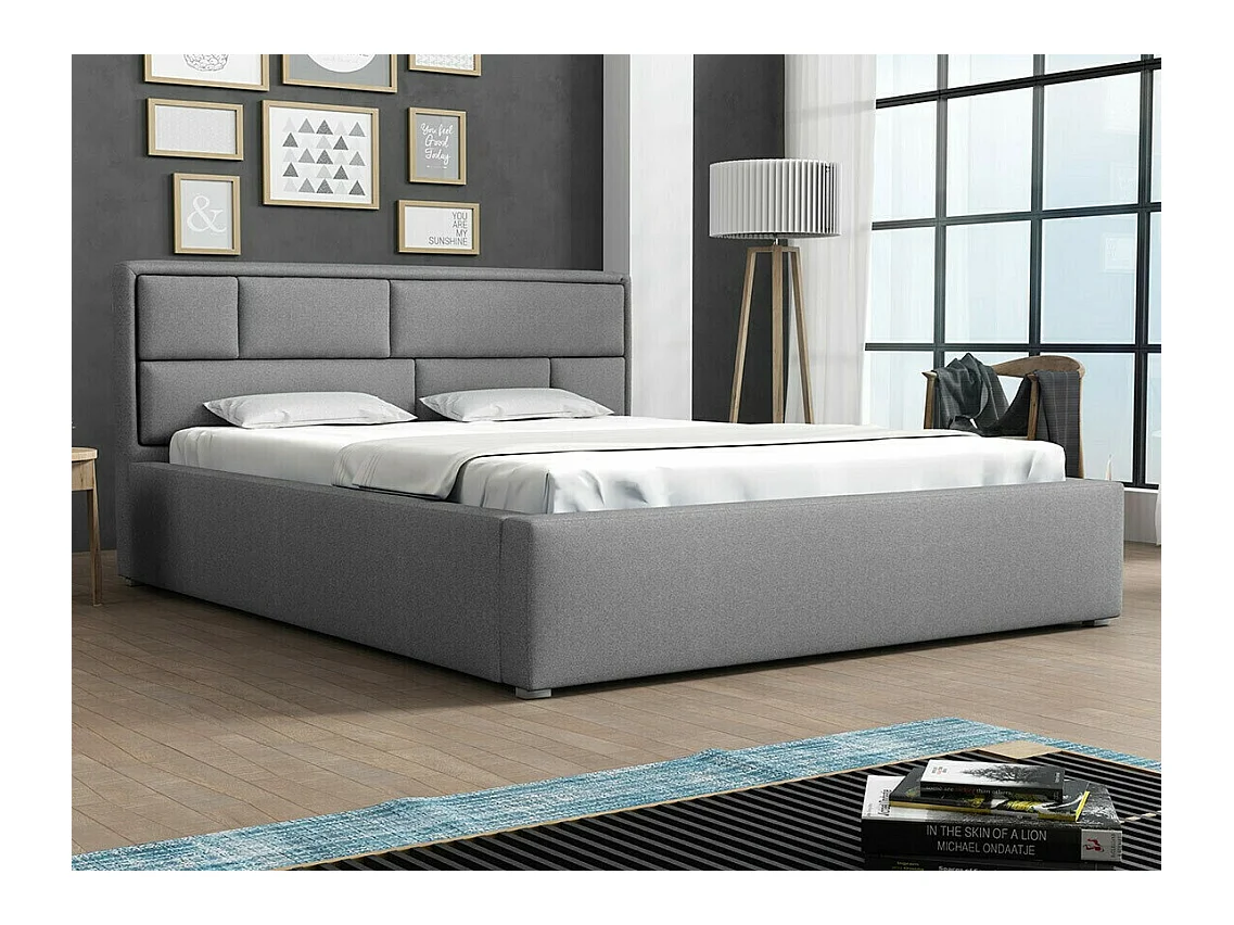 Cama Pomona 104, Casal, Cinzento, Tecido, Estrados de cama, 20x22x9cm